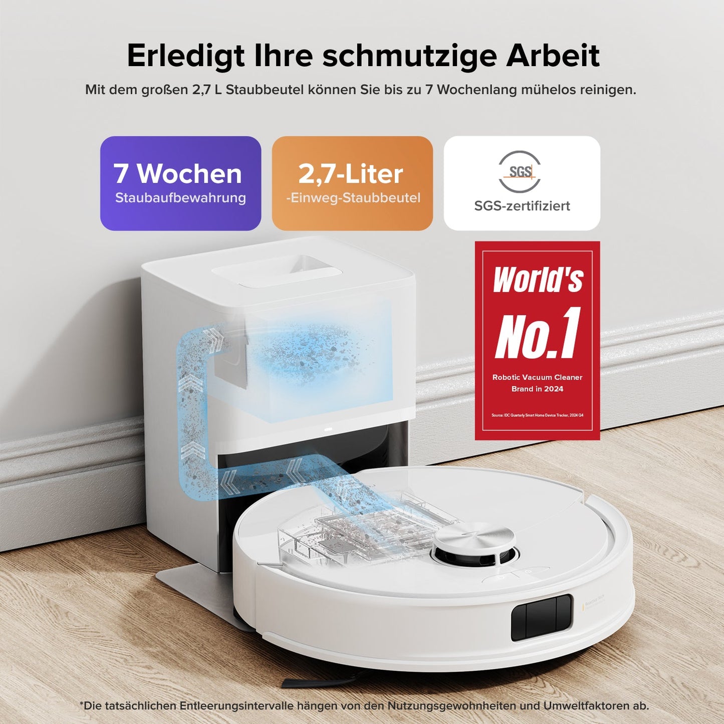 Roborock Q10 S5+ Saug- und Wischroboter mit Absaugstation in heller Produktansicht