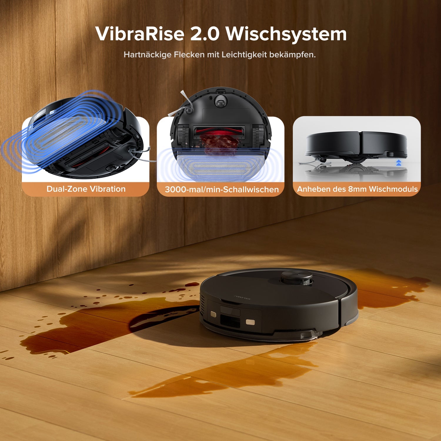 Roborock Q10 S5+ Saug- und Wischroboter bei der Reinigung eines Wohnzimmers