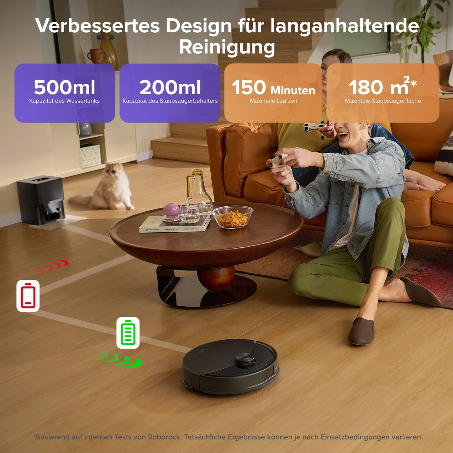 Roborock Q10 S5+ mit Reactive-Tech-Hindernisvermeidung in einer Wohnumgebung