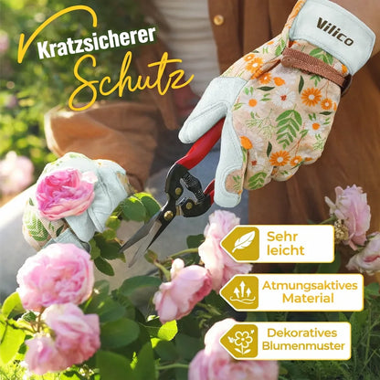 Gartenhandschuhe für Damen beim Umtopfen von Blumen und Pflanzen
