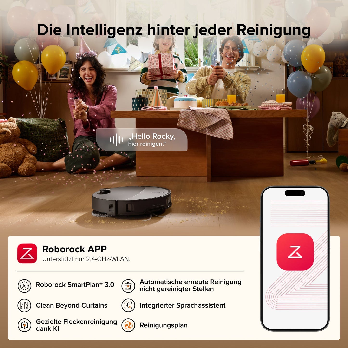 Roborock Qrevo Edge 2 Saug- und Wischroboter bei der Reinigung eines Wohnzimmers