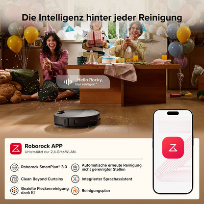 Roborock Qrevo Edge 2 Saug- und Wischroboter bei der Reinigung eines Wohnzimmers
