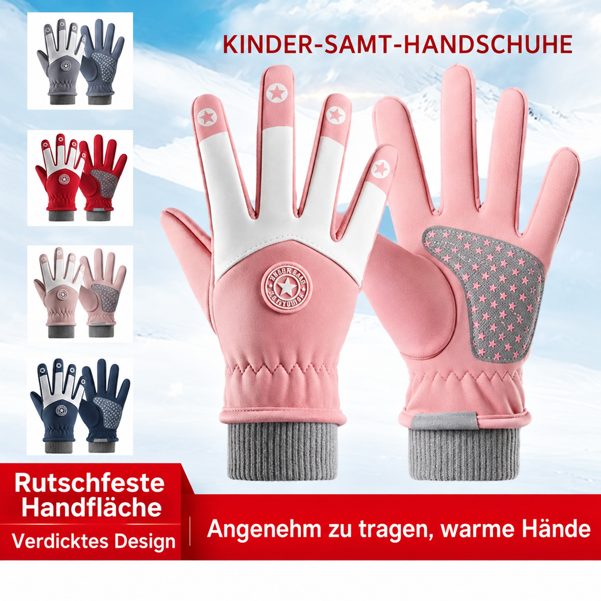 Kinder-Winterhandschuhe in Rosa mit rutschfester Handfläche und weiteren verfügbaren Farben