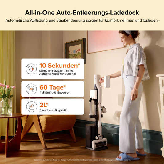 Roborock H60 Hub Akku-Staubsauger mit Auto-Entleerungs- und Ladestation im Wohnbereich