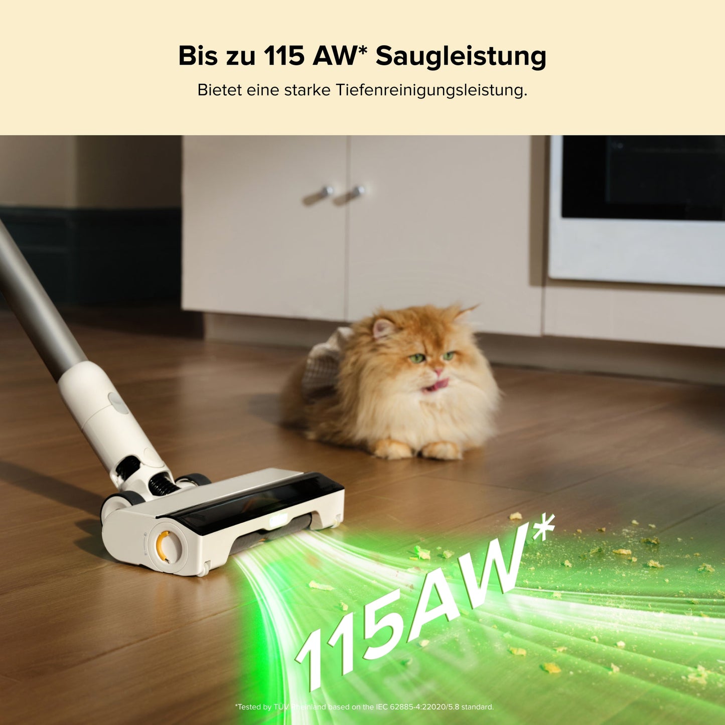 Roborock H60 Hub Akku-Staubsauger mit grüner 140°-Bodenleuchte zur besseren Sichtbarkeit von Staub