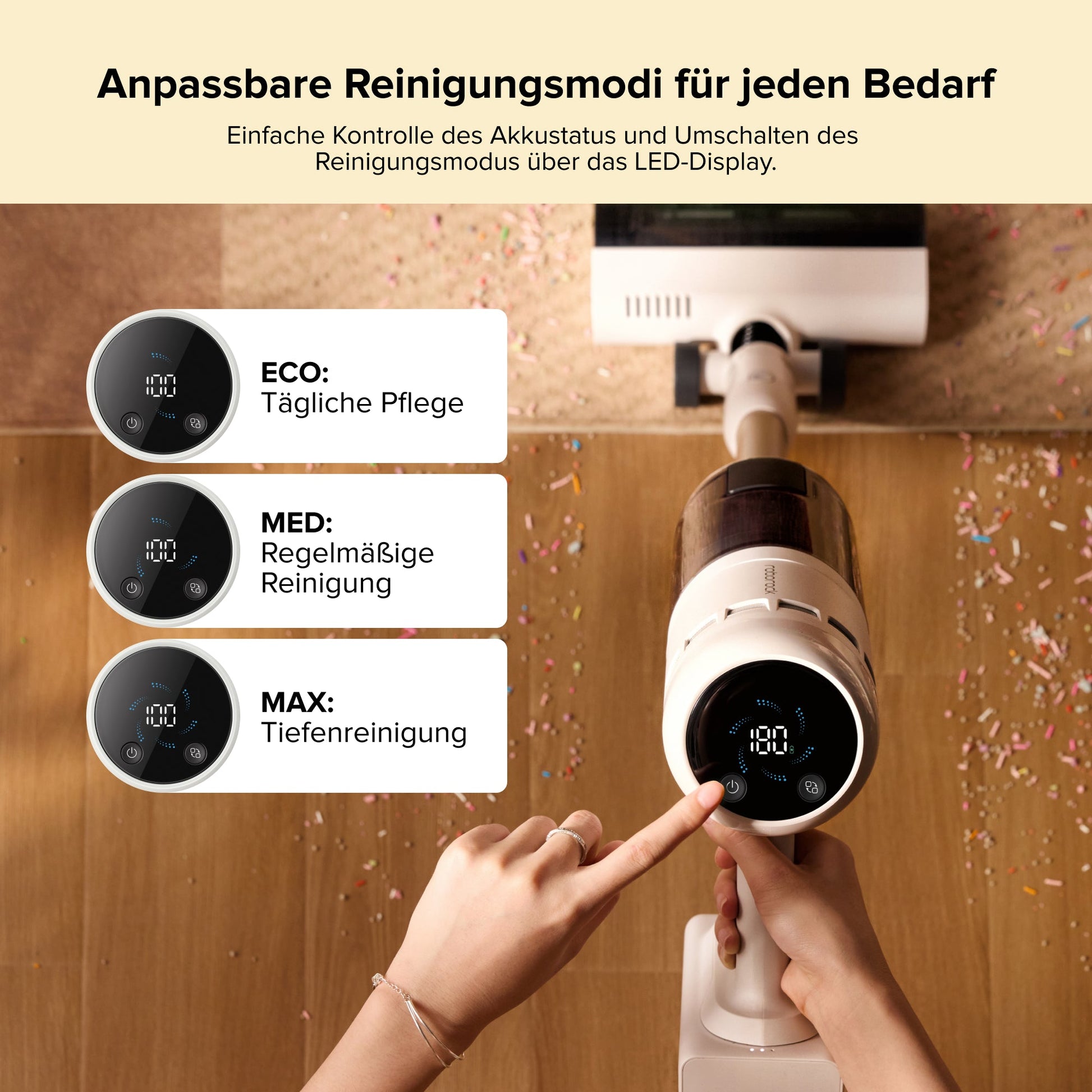 Roborock H60 Hub Akku-Staubsauger – Detailansicht des abnehmbaren und wiederaufladbaren Akkus