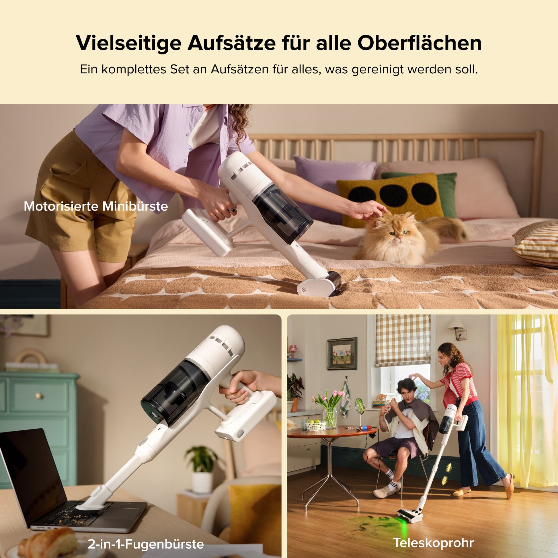 Roborock H60 Hub Akku-Staubsauger mit Aufsätzen für Polster, Möbel und schmale Zwischenräume