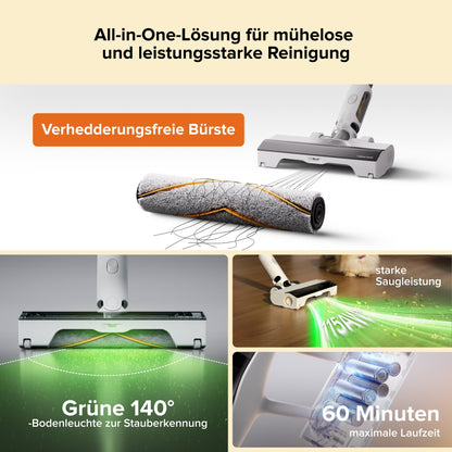 Roborock H60 Hub Akku-Staubsauger mit grüner Bodenbeleuchtung für die Reinigung von Hartböden