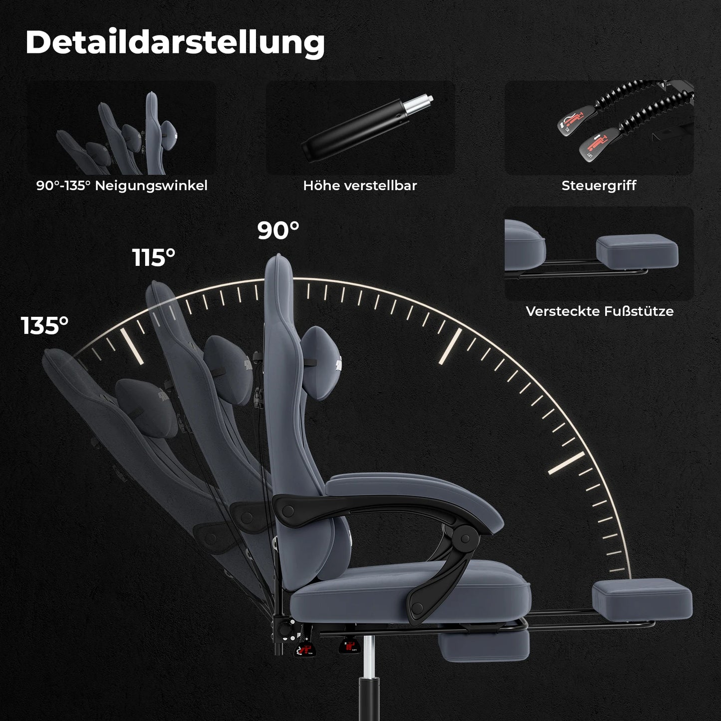 Gaming-Stuhl mit Fußstütze – Ergonomischer Bürostuhl mit Lendenstütze & verstellbarem Komfort