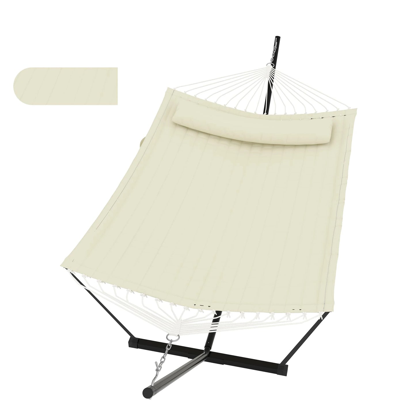 2 Personen Hängematte mit Gestell – Outdoor & Indoor, Verstellbarer Stahlrahmen, Wetterfest, inkl. Kissen – Bis 200kg Belastbar