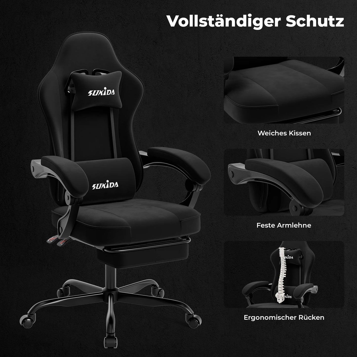 Gaming-Stuhl mit Fußstütze – Ergonomischer Bürostuhl mit Lendenstütze & verstellbarem Komfort