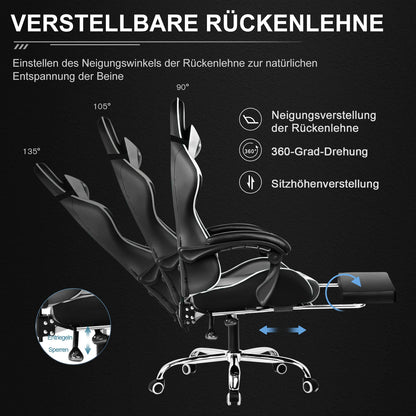 Gaming-Stuhl mit Massage – verstellbare Rückenlehne von 90° bis 135°