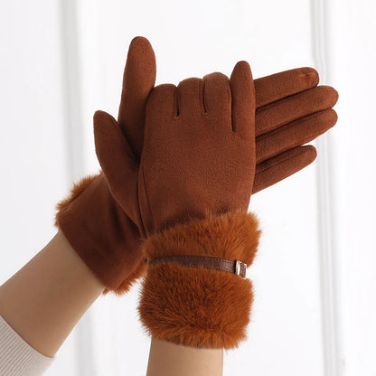 Elegante Damen Winterhandschuhe – warm gefüttert, Touchscreen & Plüschbesatz
