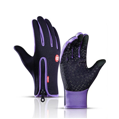Winterhandschuhe Touchscreen in Lila mit Reißverschluss und strukturierter Anti-Rutsch-Handfläche
