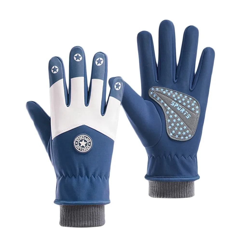 Kinder-Winterhandschuhe in Blau mit rutschfester Handfläche und Touchscreen-Fingerspitzen