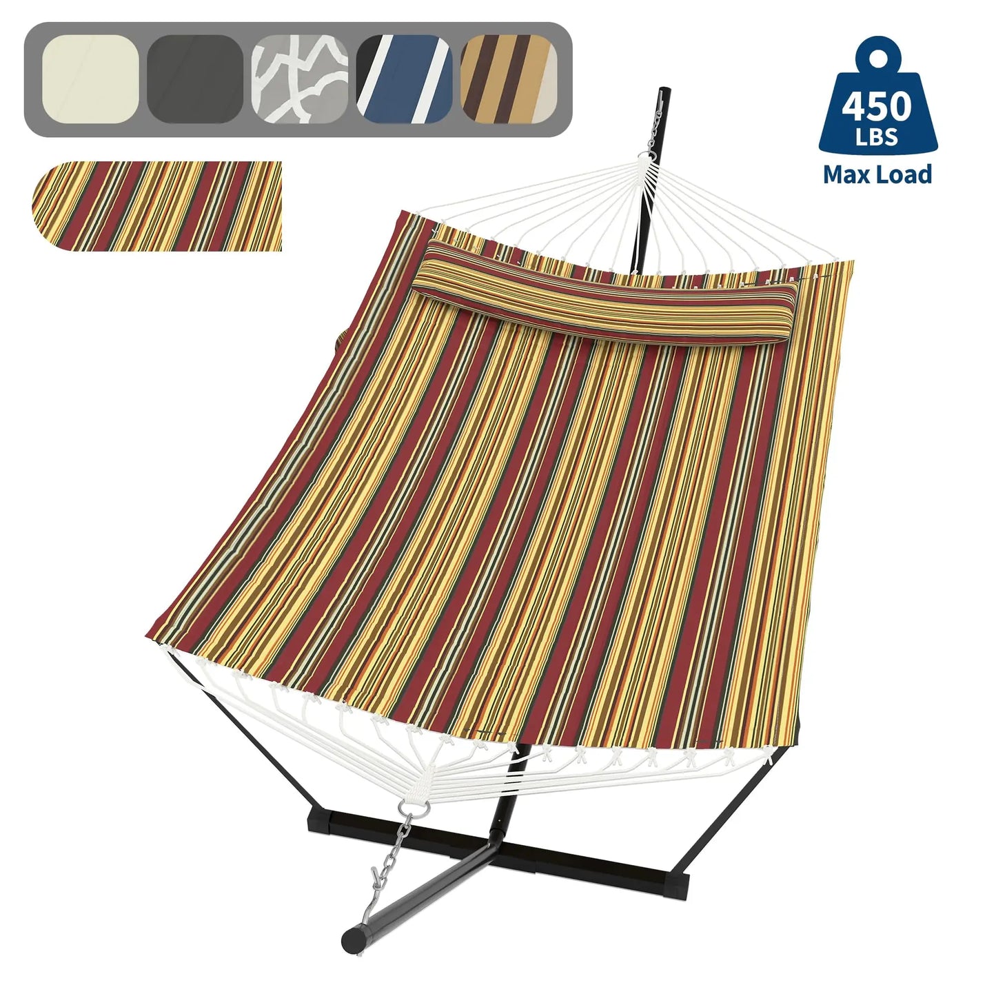2 Personen Hängematte mit Gestell – Outdoor & Indoor, Verstellbarer Stahlrahmen, Wetterfest, inkl. Kissen – Bis 200kg Belastbar