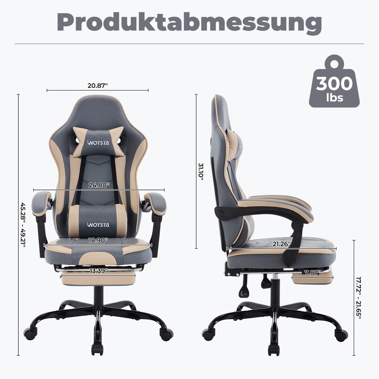 Ergonomischer Gaming Stuhl mit Fußstütze – Höhenverstellbarer Bürostuhl mit Lendenkissen & Kopfstütze