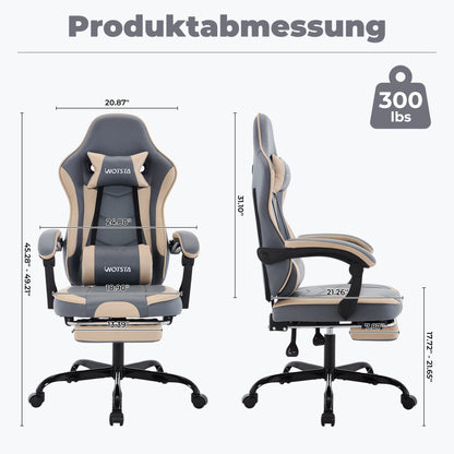 Ergonomischer Gaming Stuhl mit Fußstütze in Schwarz und Weiß