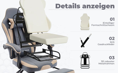 Ergonomischer Gaming Stuhl mit Fußstütze mit verstellbarer Sitzposition