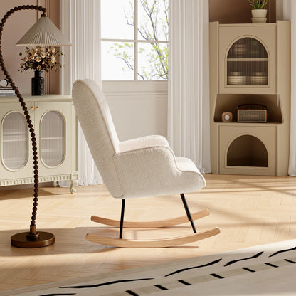 Schaukelstuhl Relaxsessel Teddy-Samt Wohnzimmer – Komfortabler Lesesessel und Stillstuhl mit ergonomischer Rückenlehne und stabilem Holzgestell.