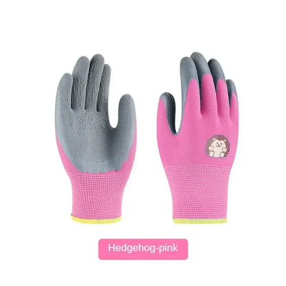 Kinder-Gartenhandschuhe in Pink mit grauer Handflächenbeschichtung