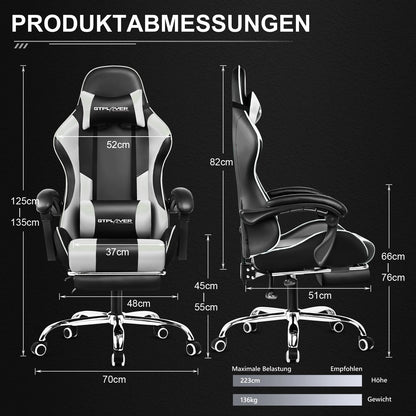 Gaming-Stuhl mit Massage – Abmessungen und Verstellmöglichkeiten