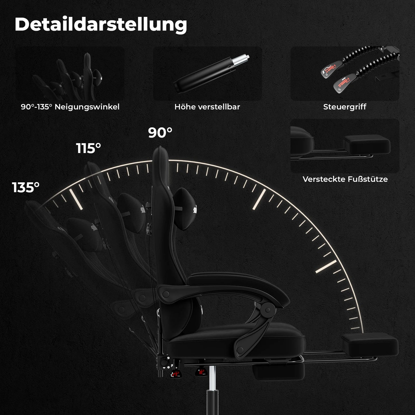 Gaming-Stuhl mit Fußstütze – Ergonomischer Bürostuhl mit Lendenstütze & verstellbarem Komfort
