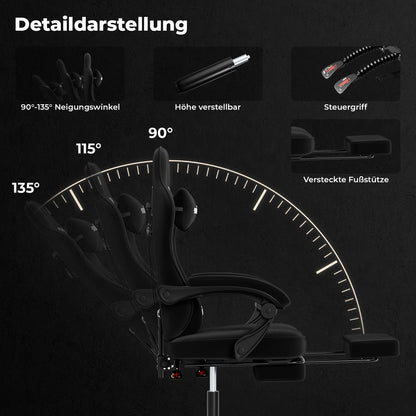 Gaming-Stuhl mit Fußstütze – Ergonomischer Bürostuhl mit Lendenstütze & verstellbarem Komfort