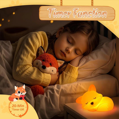 Niedliche Fuchs Nachtlampe für Kinder – Wiederaufladbares LED Nachtlicht mit Timer & Touch-Steuerung