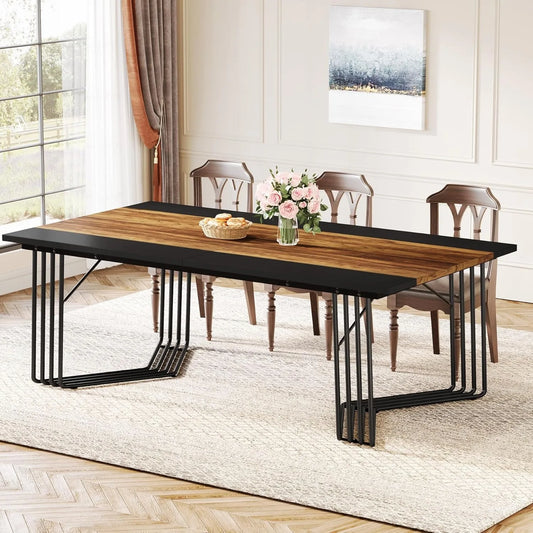 Großer Esstisch 200 × 100 cm im Industrial-Stil mit braun-schwarzer Tischplatte und Metallgestell