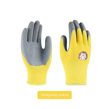 Kinder-Gartenhandschuhe in Gelb mit schwarzer Latex-Beschichtung