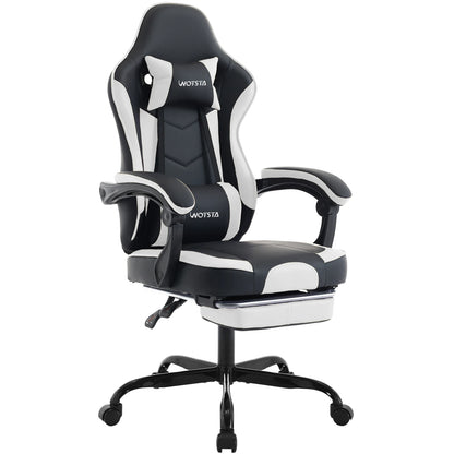 Ergonomischer Gaming Stuhl mit Fußstütze in Schwarz mit hoher Rückenlehne