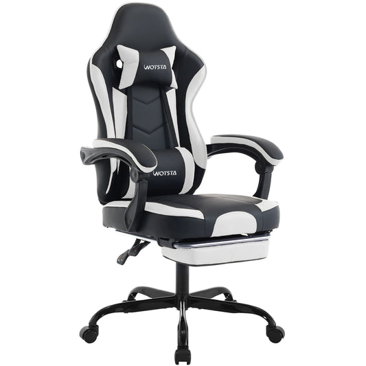 Ergonomischer Gaming Stuhl mit Fußstütze – Höhenverstellbarer Bürostuhl mit Lendenkissen & Kopfstütze