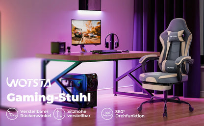 Ergonomischer Gaming Stuhl mit Fußstütze für lange Gaming Sessions