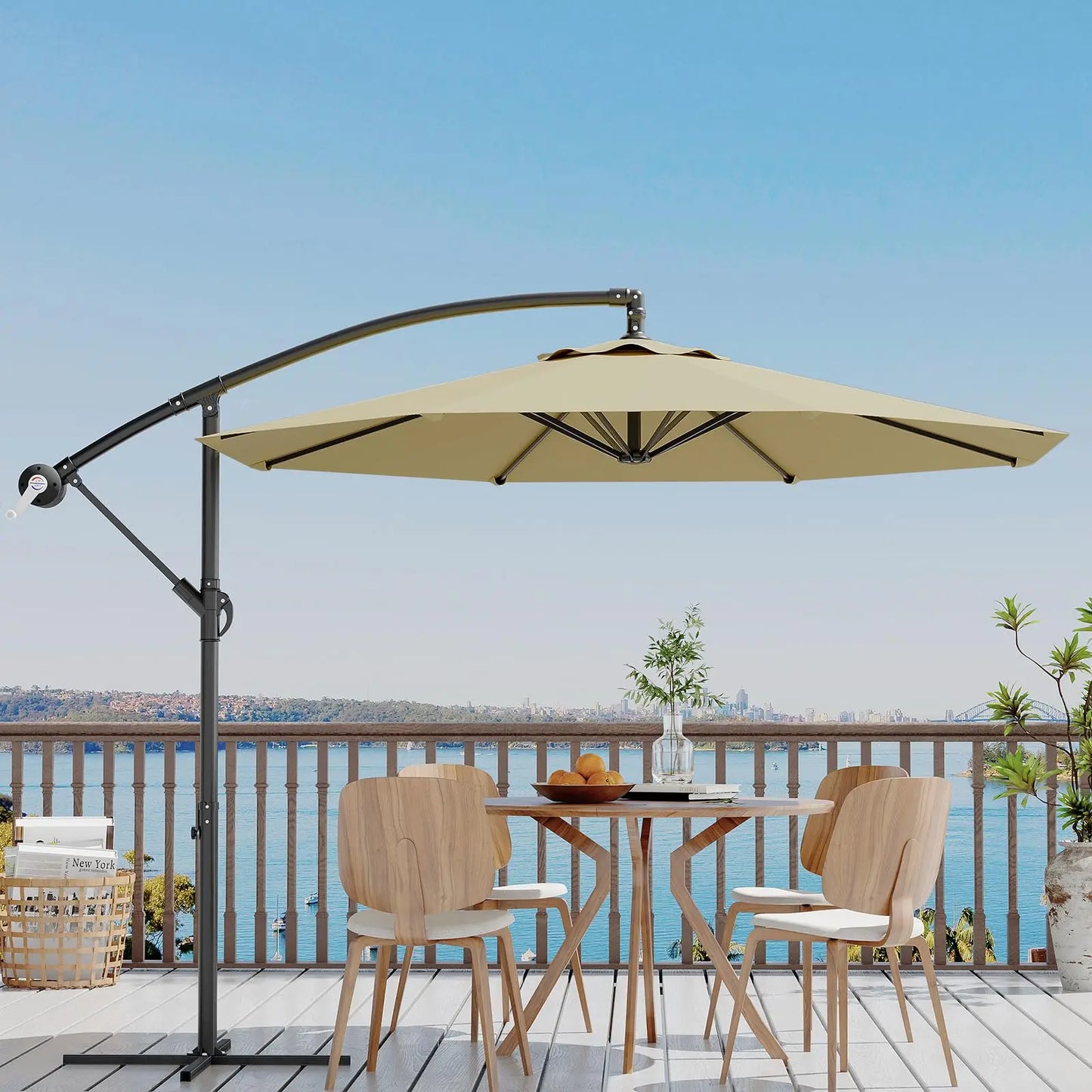 300 cm Freiarm-Sonnenschirm 360° drehbar – Ampelschirm mit Kurbel & Neigefunktion, wasserfest & UV-Schutz, Gartenschirm mit Ständer für Terrasse & Balkon