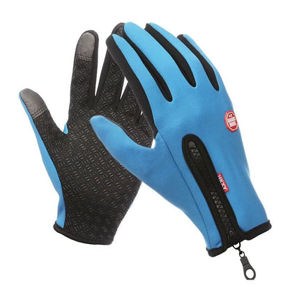 Winterhandschuhe Touchscreen in Blau mit schwarzer Anti-Rutsch-Handfläche und Reißverschluss