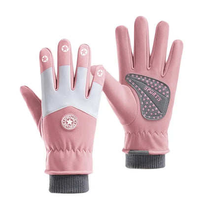 Kinder-Winterhandschuhe in Hellrosa mit griffiger Handfläche und Touchscreen-Fingerbereich