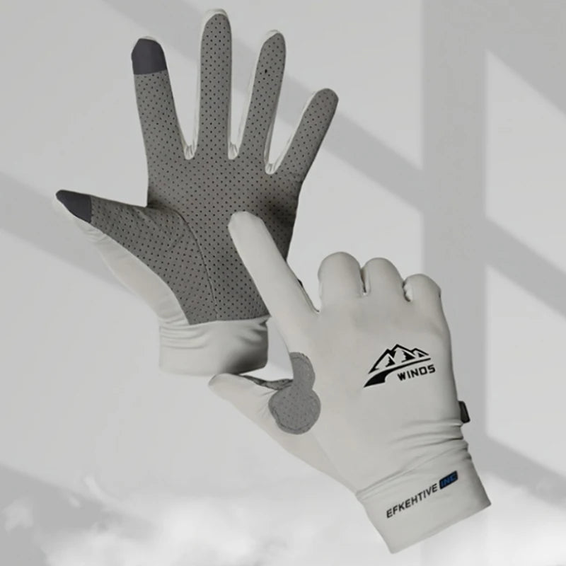 Vollfinger Sporthandschuhe in Weiß mit Touchscreen-Funktion, griffiger Handfläche und atmungsaktivem Material für Fahrrad, Fitness und Outdoor-Aktivitäten.