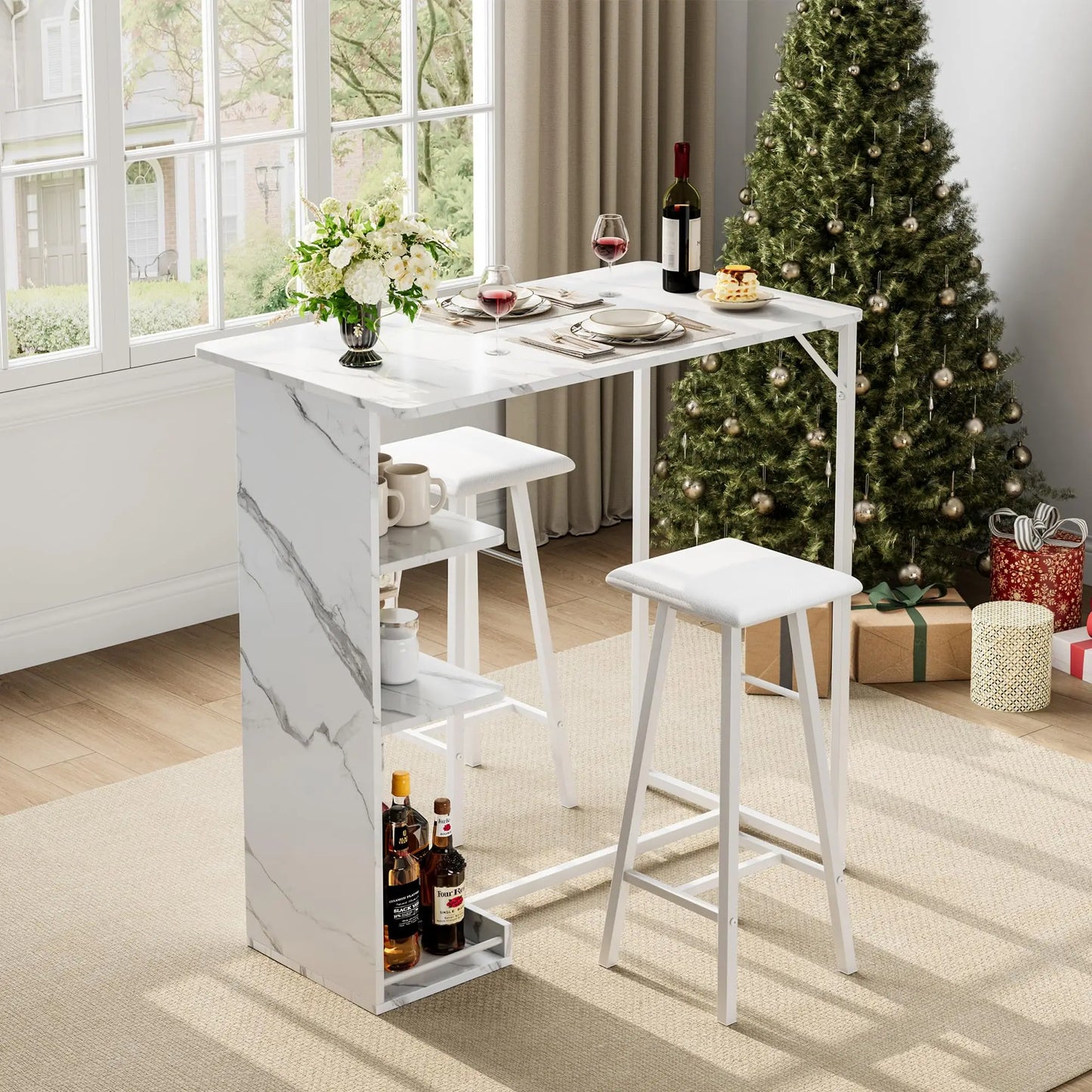 Bartisch Set mit 2 Hockern & Stauraum | Platzsparend