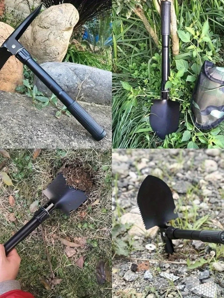 5-in-1 Überlebensschaufel kompakt – Taktikspaten aus Edelstahl mit Säge, Kompass & Flaschenöffner für Camping & Outdoor