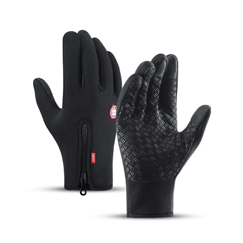 Winterhandschuhe Touchscreen in Schwarz mit Reißverschluss und rutschhemmender Handinnenfläche