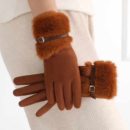 Elegante Damen Winterhandschuhe – warm gefüttert, Touchscreen & Plüschbesatz