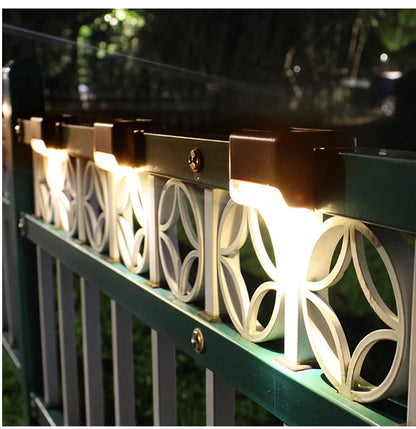 Solar LED Treppenleuchten an Geländer und Treppen im Garten