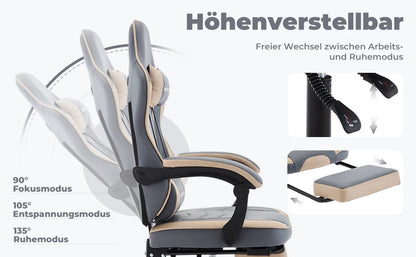 Ergonomischer Gaming Stuhl mit Fußstütze in Weiß mit hoher Rückenlehne