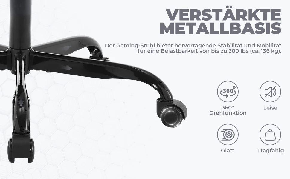 Ergonomischer Gaming Stuhl mit Fußstütze – Höhenverstellbarer Bürostuhl mit Lendenkissen & Kopfstütze