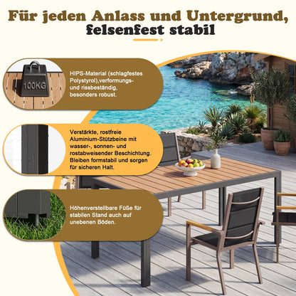 Aluminium Gartentisch wetterfest mit praktischen Produktdetails