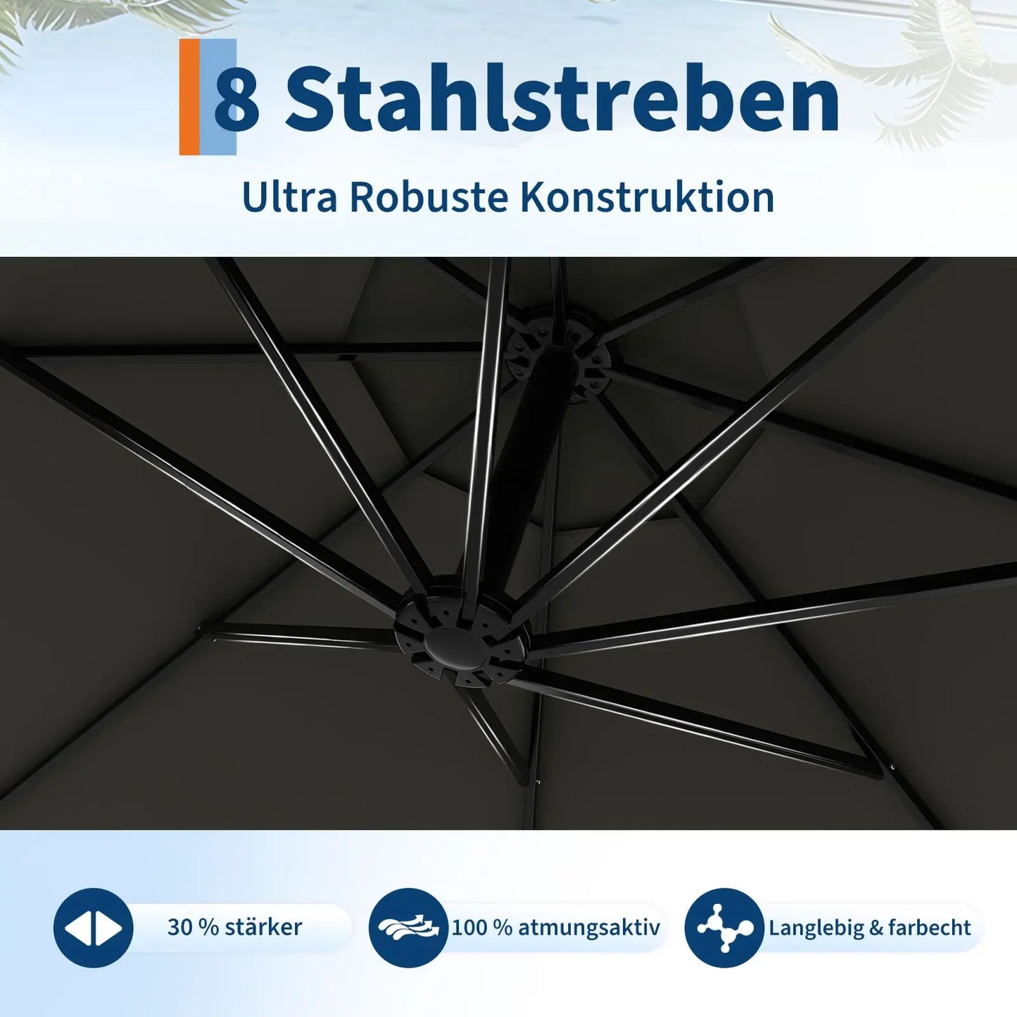 300 cm Freiarm-Sonnenschirm 360° drehbar – Ampelschirm mit Kurbel & Neigefunktion, wasserfest & UV-Schutz, Gartenschirm mit Ständer für Terrasse & Balkon
