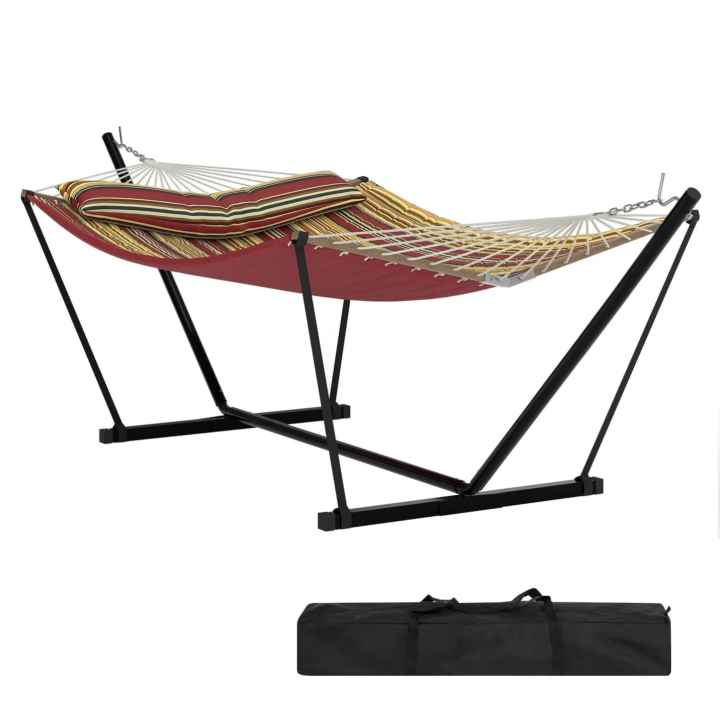 2 Personen Hängematte mit Gestell – Outdoor & Indoor, Verstellbarer Stahlrahmen, Wetterfest, inkl. Kissen – Bis 200kg Belastbar