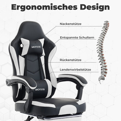 Ergonomischer Gaming Stuhl mit Fußstütze mit verstellbarer Rückenlehne