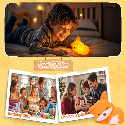 Niedliche Fuchs Nachtlampe für Kinder – Wiederaufladbares LED Nachtlicht mit Timer & Touch-Steuerung